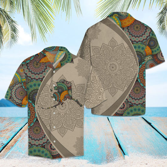 Brown Map Of Alaska Mandala Flower Patchwork Pattern Hawaiian Shirt, Hawaiian Shirt Gift, Christmas Gift