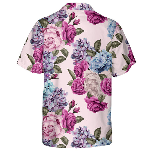 Watercolor Vintage Pink Rose Light Blue Floral Pattern Hawaiian Shirt, Hawaiian Shirt Gift, Christmas Gift
