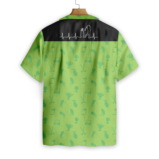 Golf Heartbeat Lifeline Tiny Pattern On Green Theme Hawaiian Shirt, Hawaiian Shirt Gift, Christmas Gift