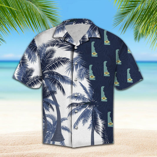 Delaware Flag With Palm Trees Design Hawaiian Shirt,Hawaiian Shirt Gift, Christmas Gift