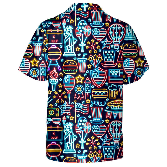 Multicolored Neon Light With Independence Day Elements Hawaiian Shirt, Hawaiian Shirt Gift, Christmas Gift