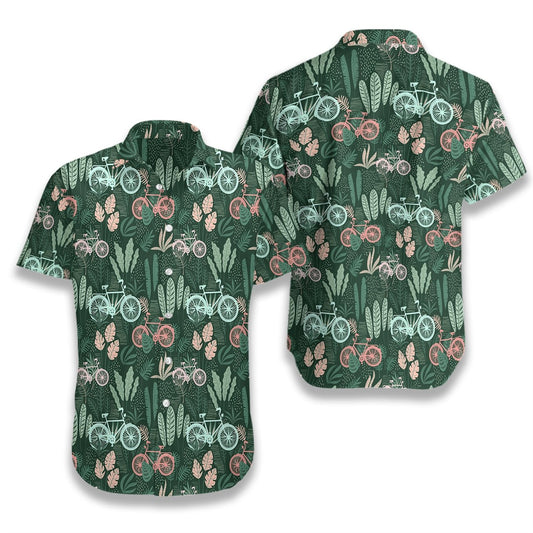 Cycling Tropical On Green Background Design Hawaiian Shirt,Hawaiian Shirt Gift, Christmas Gift