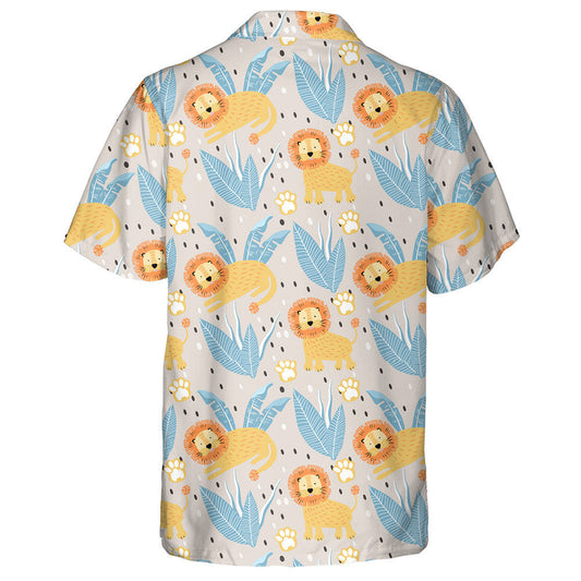 Funny Lion Footprint And Palm Leaves Hawaiian Shirt,Hawaiian Shirt Gift, Christmas Gift