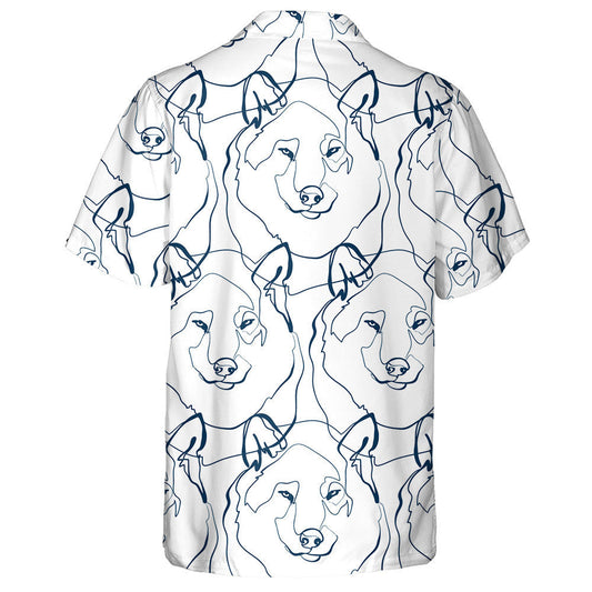 Face Of Wolf Animal Art Line On White Hawaiian Shirt, Hawaiian Shirt Gift, Christmas Gift