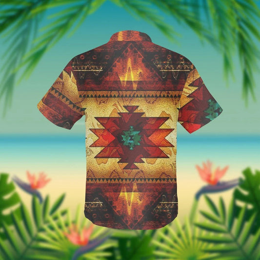 Native American Charming Design Red And Yellow Theme Hawaiian Shirt, Hawaiian Shirt Gift, Christmas Gift