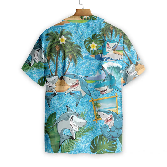 Excellent Sharks On The Beach Hawaiian Shirt,Hawaiian Shirt Gift, Christmas Gift