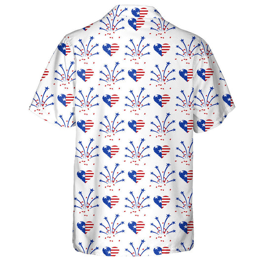 Fireworks And Heart In American National Flag Colors Hawaiian Shirt, Hawaiian Shirt Gift, Christmas Gift