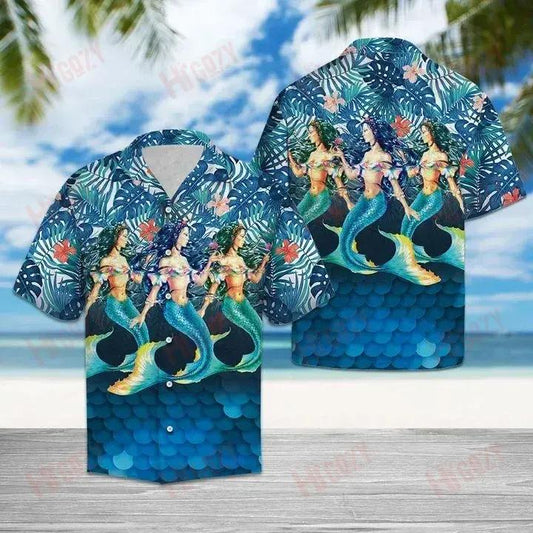 3D Mermaid - Short Sleeve Shirt Summer Hawaiian T Shirts Vintage Hawaiian Shirts Funny Hawaiian Shirts, Hawaiian Shirt Gift, Christmas Gift