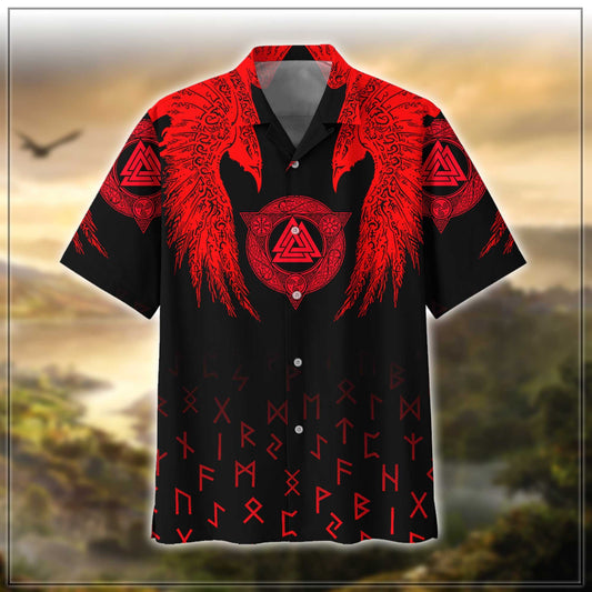 Red And Black Viking Pattern Hawaiian Shirt,Hawaiian Shirt Gift, Christmas Gift