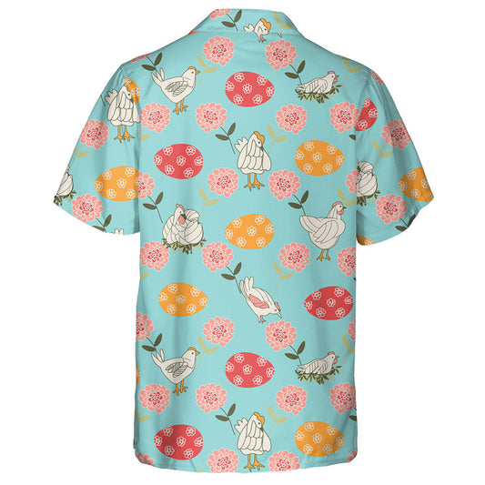 Funny Chicken With Colorful Eggs And Flowers 1 Hawaiian Shirt, Hawaiian Shirt Gift, Christmas Gift