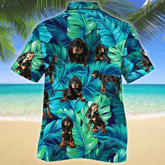 Lush Forest Black And Tan Coonhound Dog Lovers Hawaiian Shirt, Hawaiian Shirt Gift, Christmas Gift