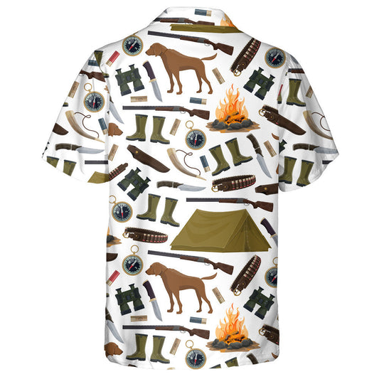 Hunting Equipment And Hunting Dog On White Background Hawaiian Shirt, Hawaiian Shirt Gift, Christmas Gift