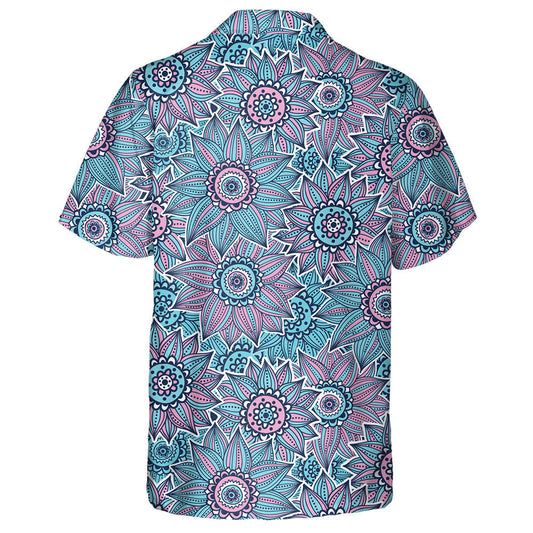 Hippie Style Sunflowers Outline Drawn In Turquoise And Pink Hawaiian Shirt, Hawaiian Shirt Gift, Christmas Gift