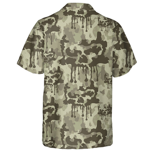 Melting Green Colors Painting Camo With Skulls Pattern Hawaiian Shirt , Hawaiian Shirt Gift, Christmas Gift