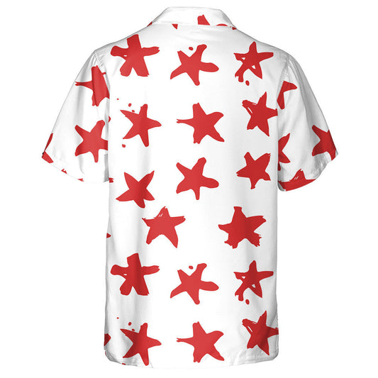 White And Red Hand Drawn Painted Stars Pattern Hawaiian Shirt, Hawaiian Shirt Gift, Christmas Gift