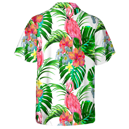 Beautiful Flamingo With Floral Exotic And Tropical Leaves Hawaiian Shirt, Hawaiian Shirt Gift, Christmas Gift