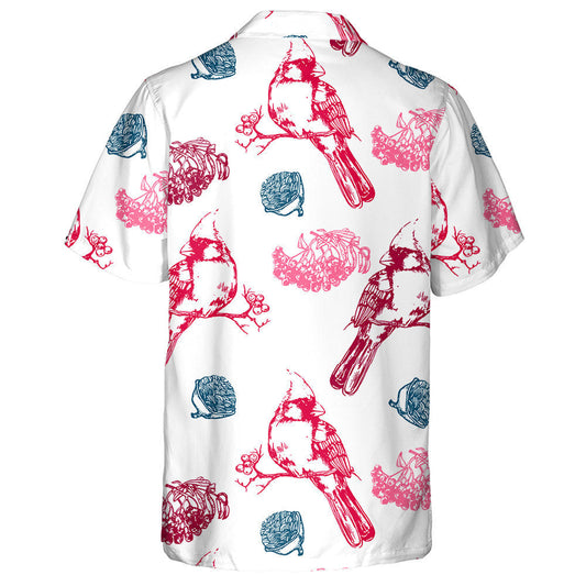 Little Funny Red Cardinal Bird Hand Drawing Hawaiian Shirt, Hawaiian Shirt Gift, Christmas Gift