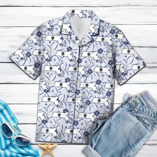 Massachusetts Mayflower Flower Road Pattern Hawaiian Shirt,Hawaiian Shirt Gift, Christmas Gift
