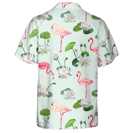 Flamingo Bird And Waterlily Flowers Background Hawaiian Shirt,Hawaiian Shirt Gift, Christmas Gift