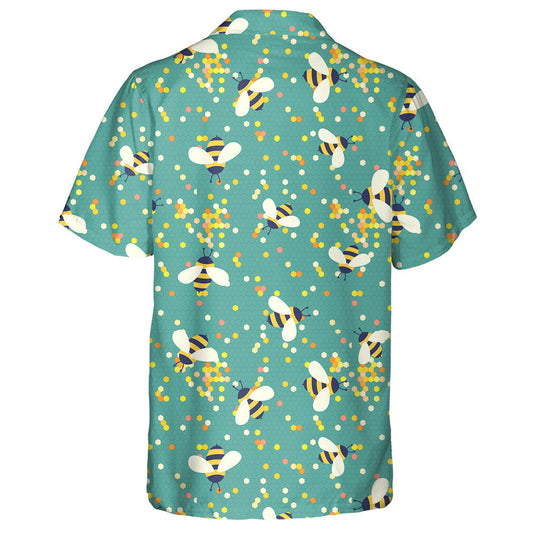 Natural Summer Cute Cartoon Bees On Dot Honeycombs Hawaiian Shirt, Hawaiian Shirt Gift, Christmas Gift