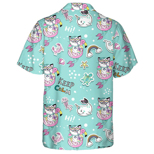 Beautiful Cat Mermaid With A Circle Of A Flamingo Hawaiian Shirt, Hawaiian Shirt Gift, Christmas Gift