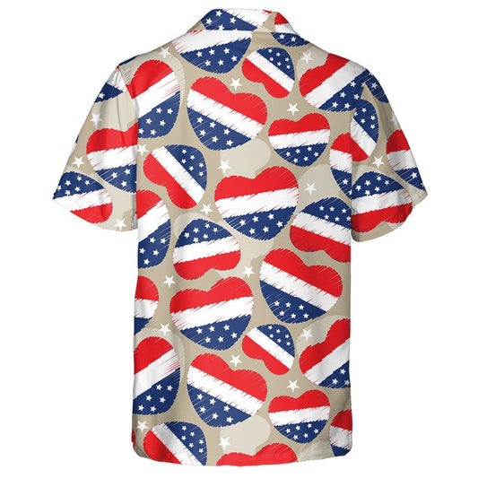 Hand Sketch Heart Shaped With USA Flag Pattern Hawaiian Shirt, Hawaiian Shirt Gift, Christmas Gift