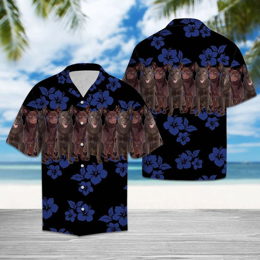 Awesome Australian Kelpie Tropical Hibiscus On Black Pattern Hawaiian Shirt, Hawaiian Shirt Gift, Christmas Gift