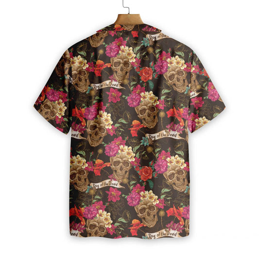 Vibrant Skull And Flowers Day Of Dead Design Hawaiian Shirt, Hawaiian Shirt Gift, Christmas Gift