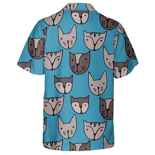 Cute Cats Faces Cartoon On Blue Hawaiian Shirt,Hawaiian Shirt Gift, Christmas Gift