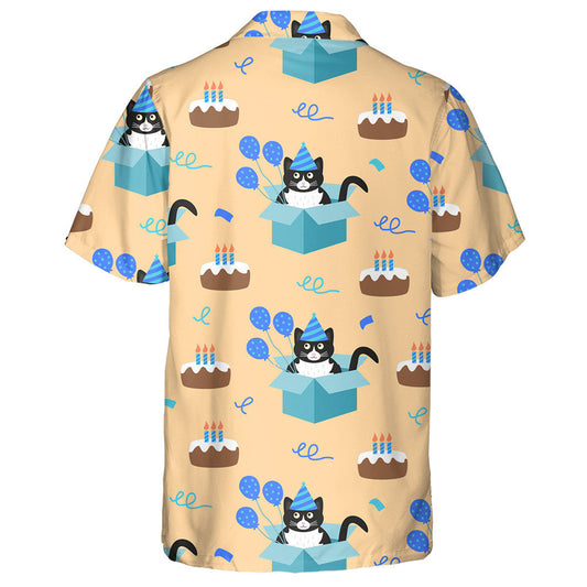 Cute Black Cat Sitting In A Cardboard Box Hawaiian Shirt, Hawaiian Shirt Gift, Christmas Gift