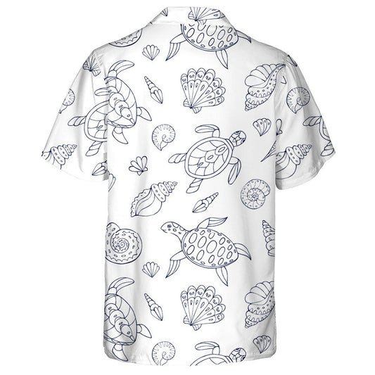 Sketch Of Turtles Starfish And Sea Shells Hawaiian Shirt, Hawaiian Shirt Gift, Christmas Gift