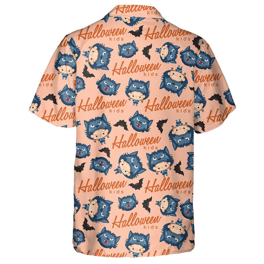 Boy And Girl Wearing Halloween Fancy Wolf Hat Hawaiian Shirt, Hawaiian Shirt Gift, Christmas Gift