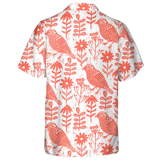 Red Birds And Floral On White Background Hawaiian Shirt, Hawaiian Shirt Gift, Christmas Gift