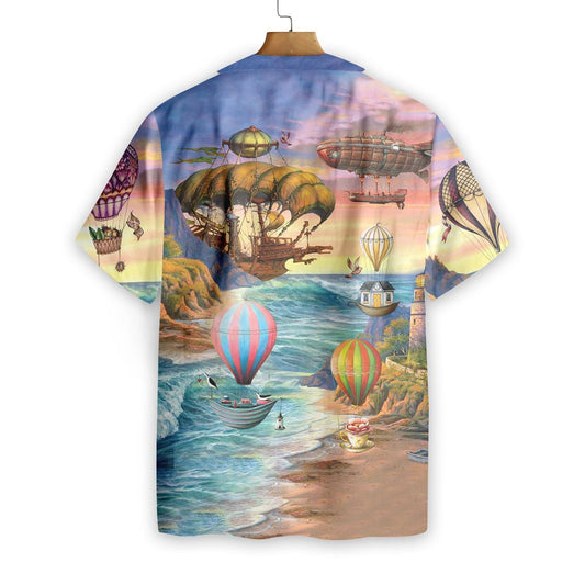 Hot Air Balloon On Beach Nice Scene Hawaiian Shirt, Hawaiian Shirt Gift, Christmas Gift