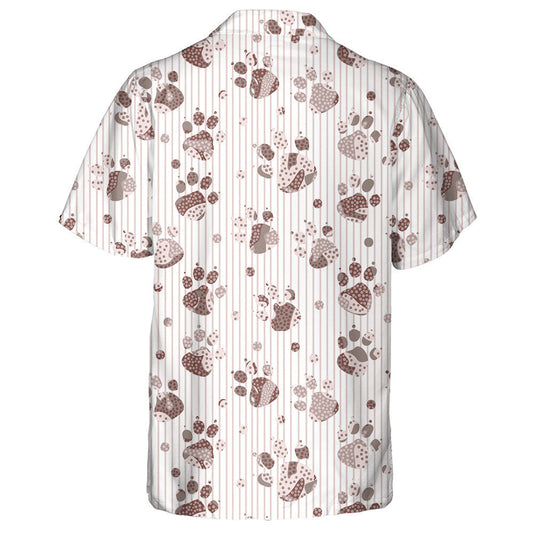Cat Or Dog Footprints On White Striped Background Hawaiian Shirt, Hawaiian Shirt Gift, Christmas Gift