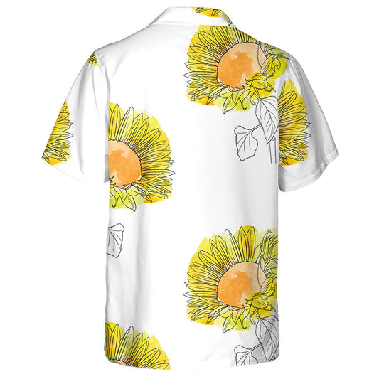 Childish Drawing Sunflowers Floral Background With Watercolor Spots Hawaiian Shirt, Hawaiian Shirt Gift, Christmas Gift