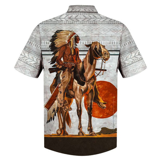 Native American Tribal Chief With Feather Hat Sunset Hawaiian Shirt, Hawaiian Shirt Gift, Christmas Gift