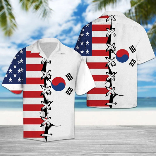 Flag Of South Korea And American Root Pattern Hawaiian Shirt, Hawaiian Shirt Gift, Christmas Gift