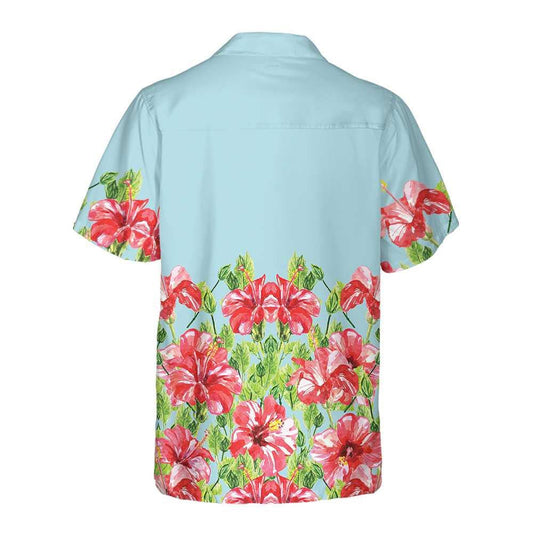 Watercolor Hibiscus Flower Light Blue Theme Design Hawaiian Shirt, Hawaiian Shirt Gift, Christmas Gift