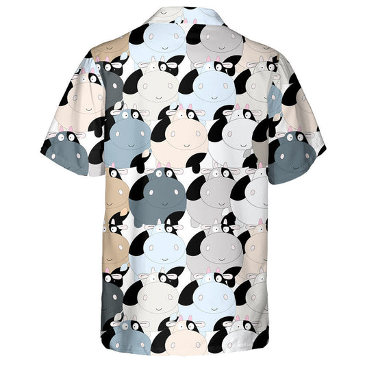 Cute Cow Blue Grey Pastel Cartoon Background Hawaiian Shirt, Hawaiian Shirt Gift, Christmas Gift