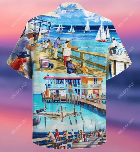 Fishing Pier Unisex Hawaiian Shirt_ Hawaiian Shirt Gift, Christmas Gift