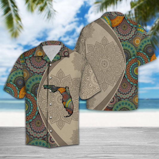 Vintage Map Of Florida Mandala Style Flower Patchwork Hawaiian Shirt, Hawaiian Shirt Gift, Christmas Gift