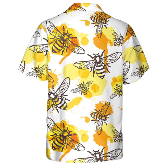 Natural Summer Linear Bee Liquid Honey And Honeycombs Hawaiian Shirt, Hawaiian Shirt Gift, Christmas Gift