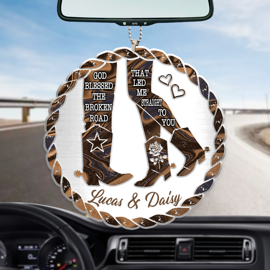 Personalized Car Hanging Ornament For Couple, God Blessed Cowboy And Cowgirl, Valentine Car Decoration, Ornament For Husband Wife, Christmas Decoration