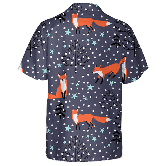 Foxes In The Woodland Stars Snow On The Black Background Hawaiian Shirt, Hawaiian Shirt Gift, Christmas Gift