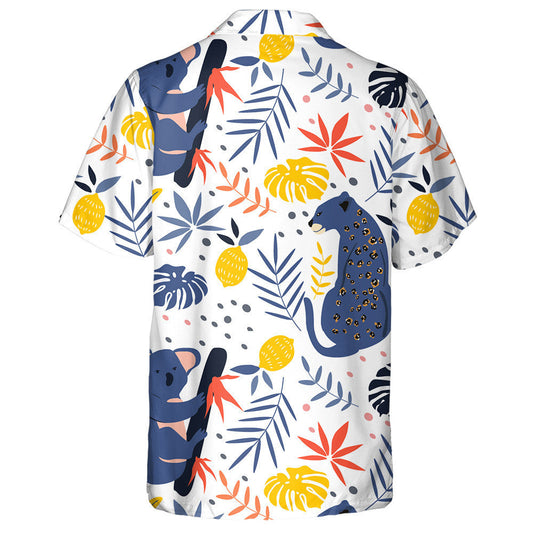 Wild Animals Leopard With Koala And Palm Leaves Hawaiian Shirt, Hawaiian Shirt Gift, Christmas Gift
