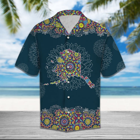 Vintage Map Of Alaska Mandala Style Flower Patchwork Hawaiian Shirt, Hawaiian Shirt Gift, Christmas Gift