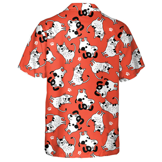 Cute Animal Cat And Dog Wildlife Cartoon Character Hawaiian Shirt, Hawaiian Shirt Gift, Christmas Gift
