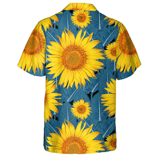 Botanical Sunflower And Green Ornament Leaf On Isolated Background Hawaiian Shirt, Hawaiian Shirt Gift, Christmas Gift