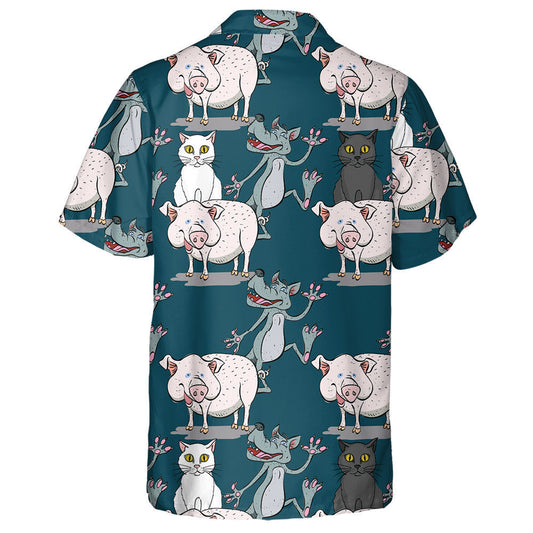 Smiling Wolf Face With Cat And Pig Hawaiian Shirt, Hawaiian Shirt Gift, Christmas Gift